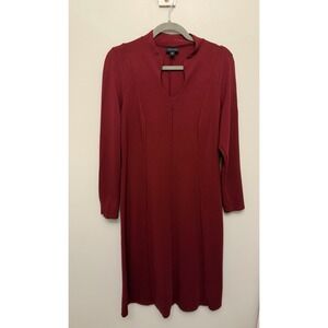 J.Jill Wearever Ponte Knit Midi Dress Size Medium Burgundy Maroon Long Sleeve